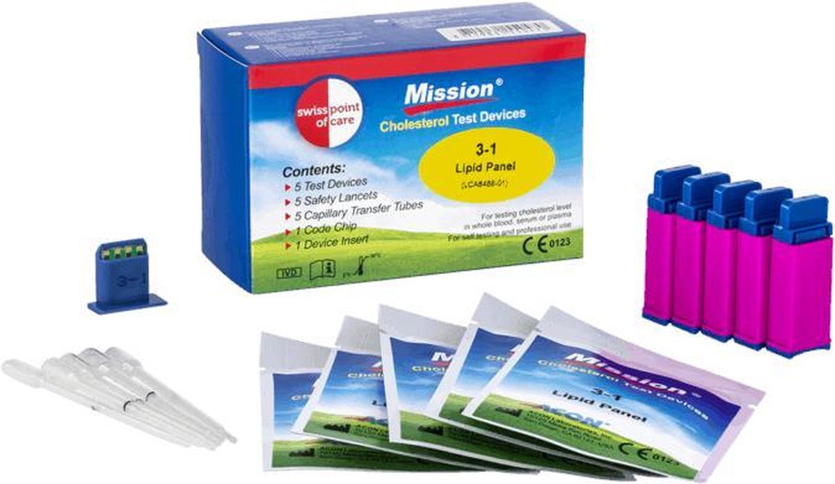 Swiss Point of Care Mission Cholesterol 3-in-1 Teststrips 5 stuks